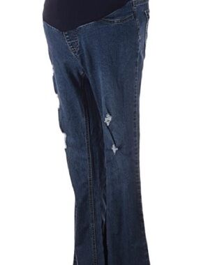 Hybrid & company Dark Blue Flare Maternity Jeans with Distressed Detail